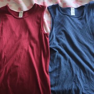 ZYIA Red and Blue Ribbed Tank Tops Large Set Of 2
